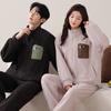 Парная пижама из полуфлиса Женская осенне-зимняя утолщенная флисовая теплая из кораллового флиса Можно носить на улице Домашняя одежда Мужской костюм