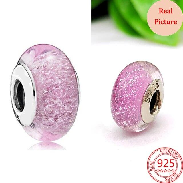 Новый Стерлингового Серебра 925 Фиолетовый Мурано Бусина Анютины Глазки Цветок Висячие Подвески Подходит Оригинальный Бренд Браслет И Ожерелье 925 Ювелирные Изделия Подарок