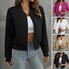 Women Jacket O Neck Solid Color Zipper Closure Coat Loose Thermal Short Type
