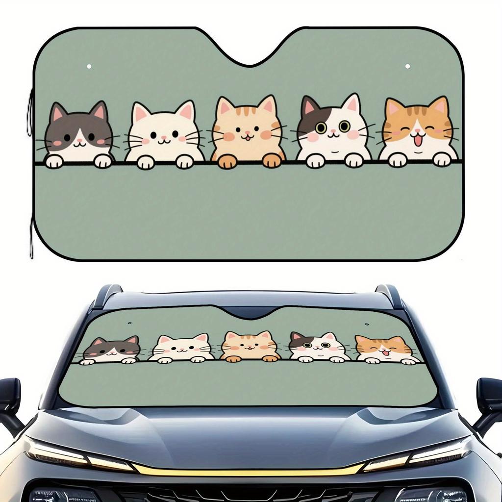 Five Cute Kittens Peeking 1pc Foldable Sun Shade Cover 1pc Car Windshield Sun Visor For Front Window UV Protection & Interior Co