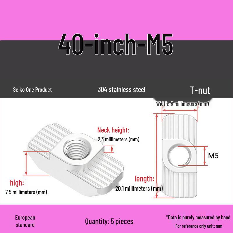 European Standard T-Slot Aluminum Profile Nuts: Wing Nuts M3-M8, Types 20/30/40/45.