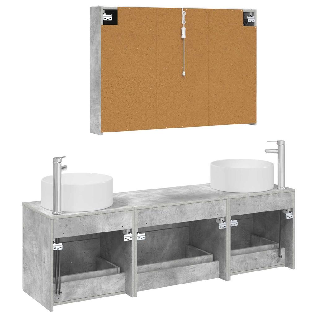 Bathroom Furniture Set 4 pcs Concrete Grey Engineered Wood and Glass