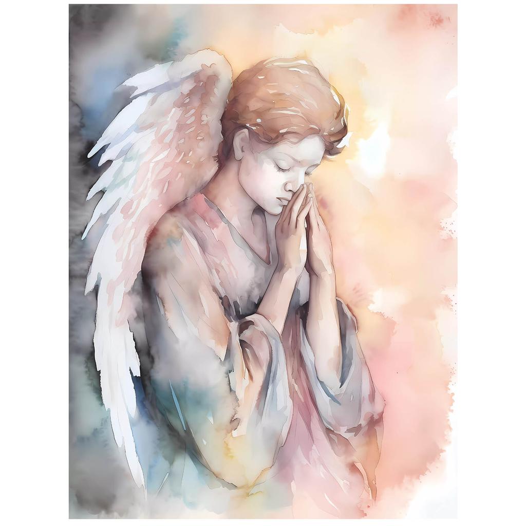 Modlący Się Anioł W Pastelowych Tonach Modlący Się Anioł W Pastelowych Tonach, 30X40 Cm, Rama Aluminiowa Złota, Papier Matowy 230 Gsm