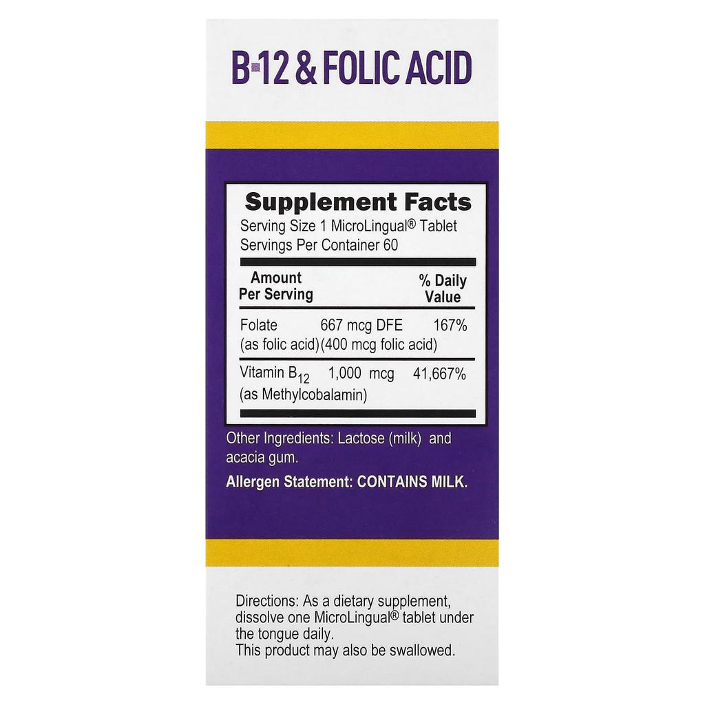 Methylcobalamin B-12, Folic Acid, 60 Instant Dissolve Tablets