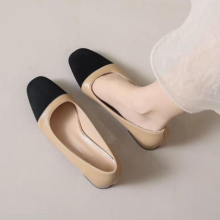 Туфли с круглым носком и одинарные 2025 с открытым верхом большого размера средней расцветки, рабочие туфли, весенние французские новые туфли на толстом каблуке, одинарные, женские