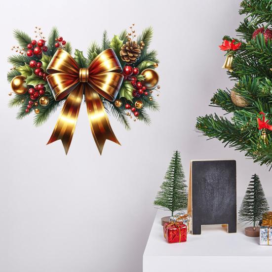 Рождественские наклейки Праздничные наклейки с бантом и венком Съемные ПВХ наклейки для оконного стекла, двери, праздничного домашнего декора