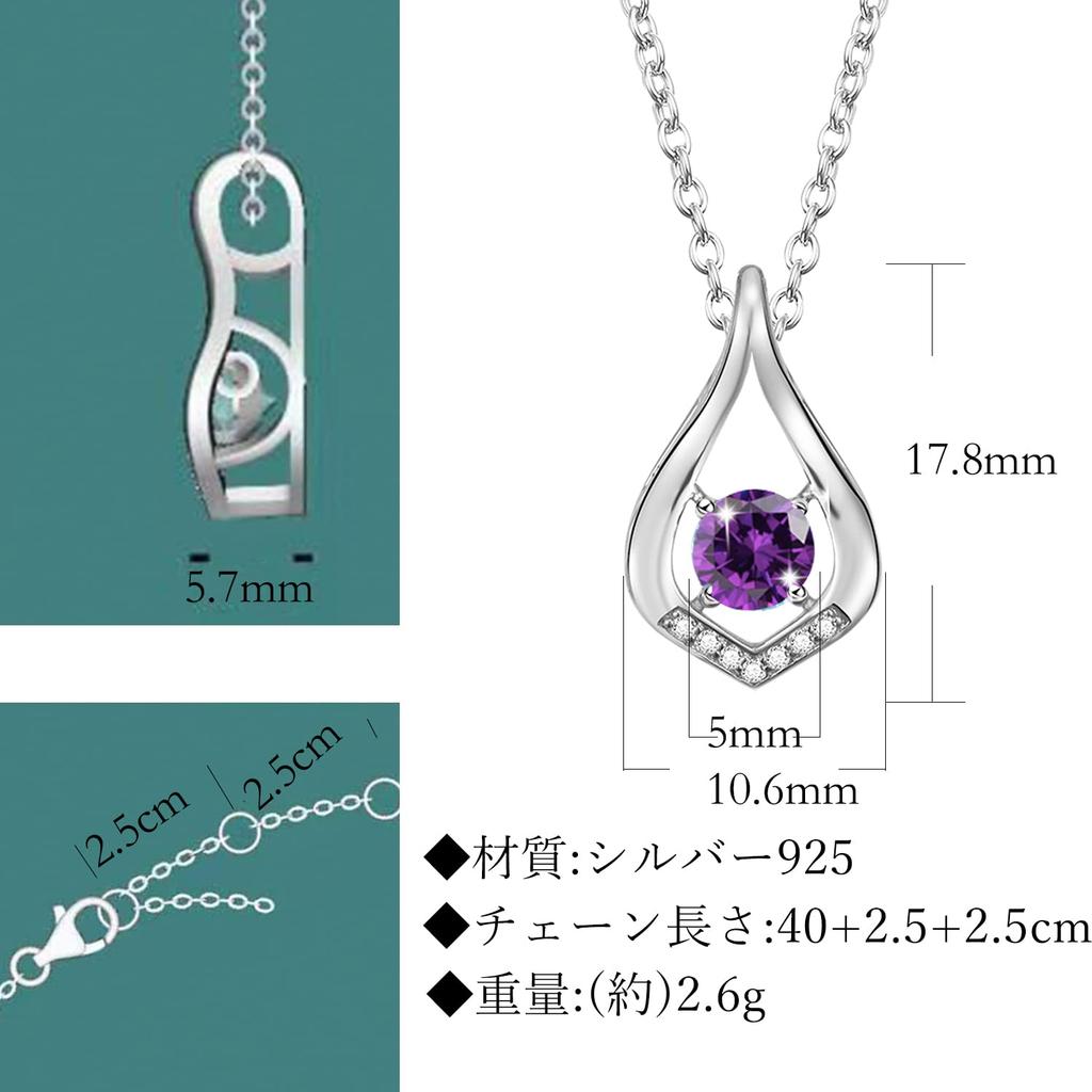 Necklace Natural Stone Amethyst February Birthstone Drop Motif Platinum Plated 925 Silver Jewelry Accessory Birthday Christmas Day Present Gift
