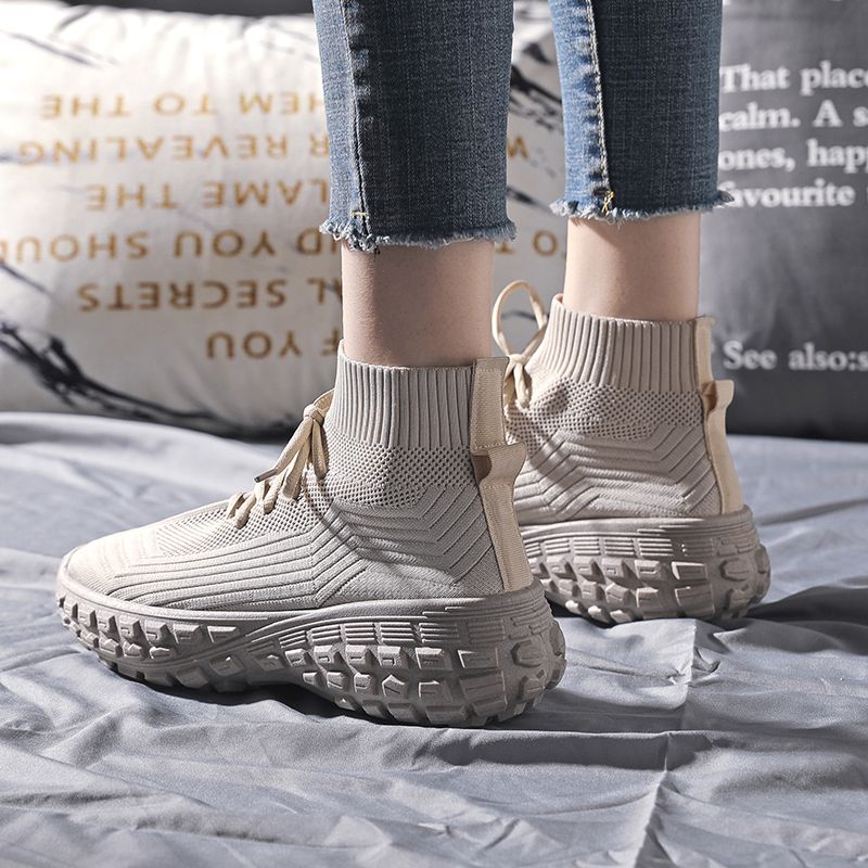Fashion Lace Up Women's High On Platform Shoes Spring Autumn High Top Ankle Boots Aesthetic Fashion 2025 Knitted Casual Ladies Footwear
