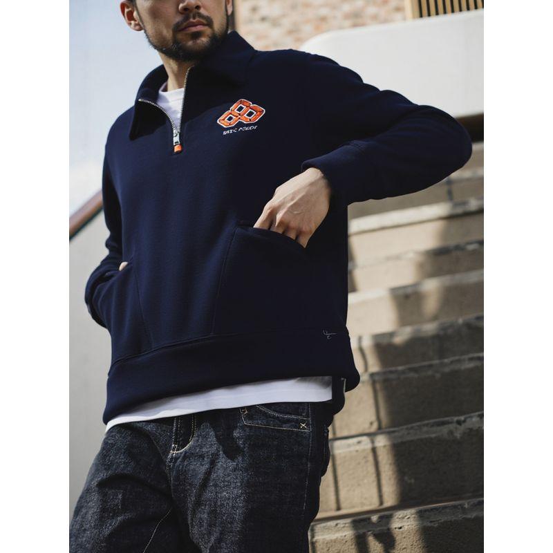 520g Heavyweight Embroidered American Retro Half-Zip Lapel Sweatshirt for Men, Autumn and Winter Base Layer, Export Men's Casual Jacket