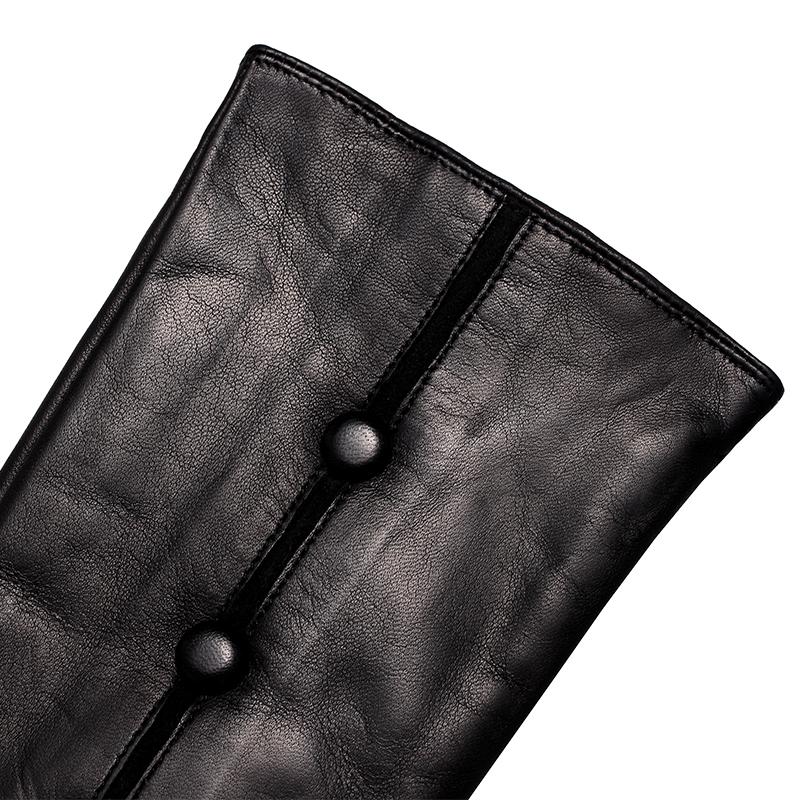 Высококачественные женские кожаные перчатки из овчины, зимние теплые модные перчатки, черные 0719