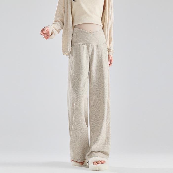 "Корейские широкие брюки для беременных": Ткань из клейкого риса, заниженная талия, завязки по бокам, поддержка живота для комфорта во время беременности».