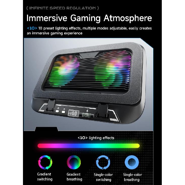 Llano V21 14cm Dual Fans Laptop Cooler 14"-17.3" Lighting Adjustable Foldable Laptop Cooler Pad Cooler Pad LED Light Fan