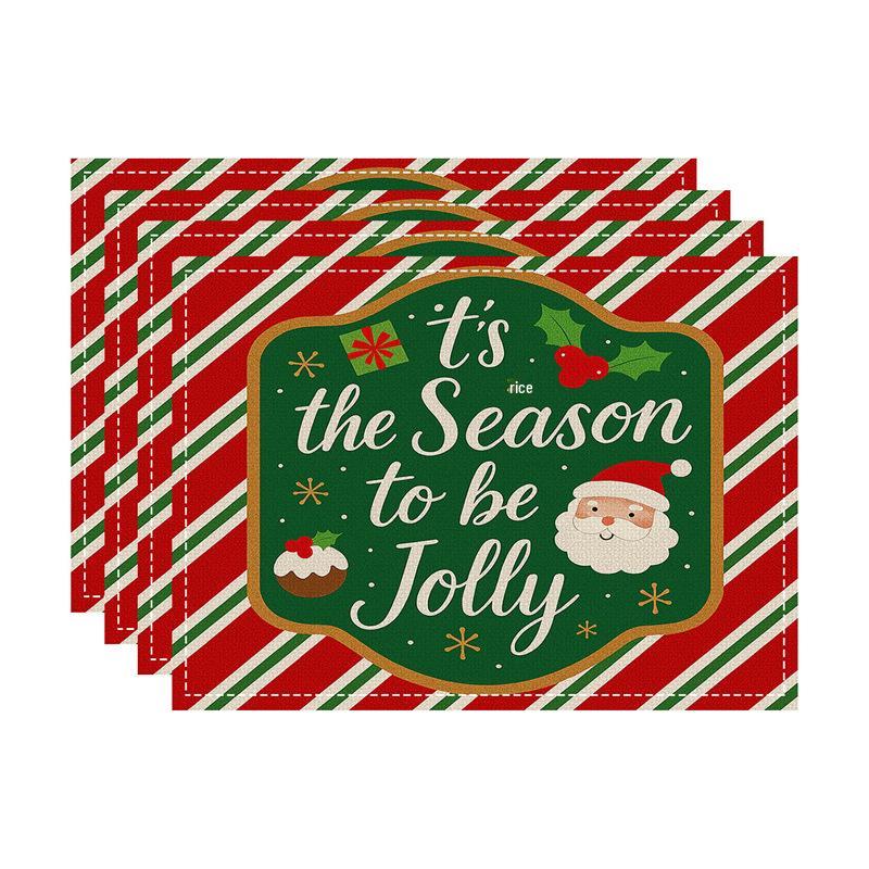 New Christmas Faux Linen Heat-Resistant Table Placemats - Rectangular Festive Dining Decor.