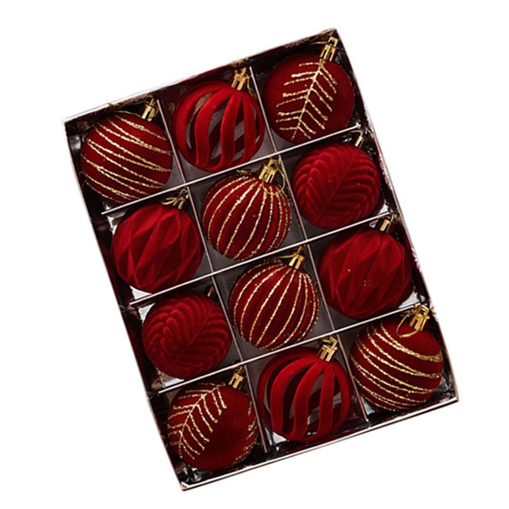 12 шт. праздничных рождественских безделушек, набор бархатных расписных украшений для сезонного украшения елки, праздничного декора