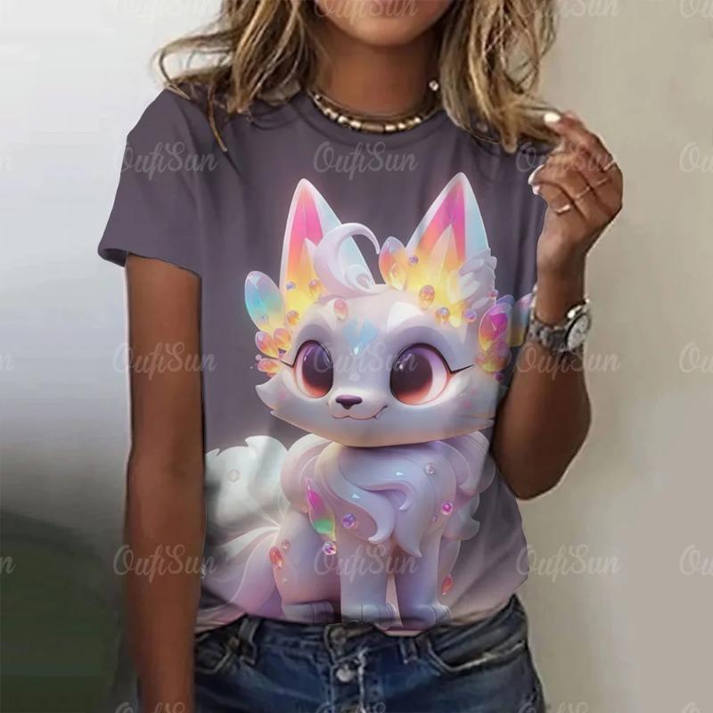 Летние женские футболки с рисунком из мультфильмов, повседневные футболки с короткими рукавами и 3D-драконом для женщин, одежда, свободный уличный топ