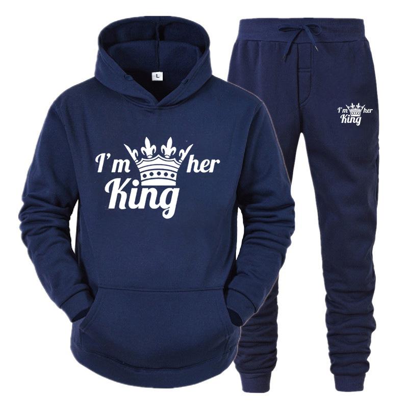 Спортивный костюм для влюбленных, толстовки с принтом QUEEN KING, толстовка для пар, одежда больших размеров с капюшоном, женские толстовки, комплект из двух предметов