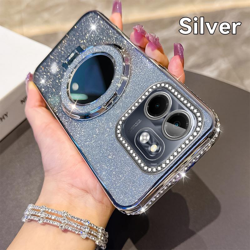 KEYSION Роскошный блестящий магнитный чехол с драгоценностями для телефона Infinix Hot 50i, чехол-подставка с зеркалом для макияжа, противоударный чехол для Infinix Smart 9