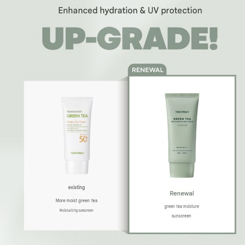 TONYMOLY Green Tea Moisturizing Sun Cream SPF50+ PA++++ 50ml × 2 – Hydrating & Soothing Daily Sunscreen