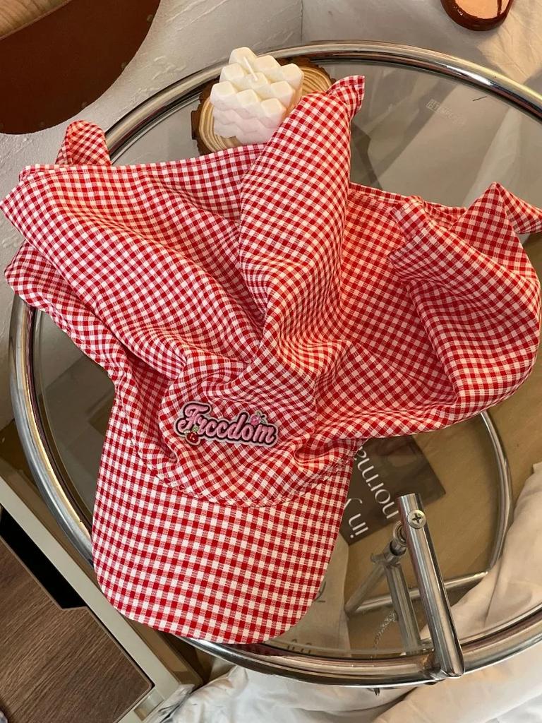 Мятно-зеленые клетчатые шапки-косынки с ремешком для женщин, летние солнцезащитные шапки для путешествий, универсальные модные солнцезащитные шляпы с наклейками