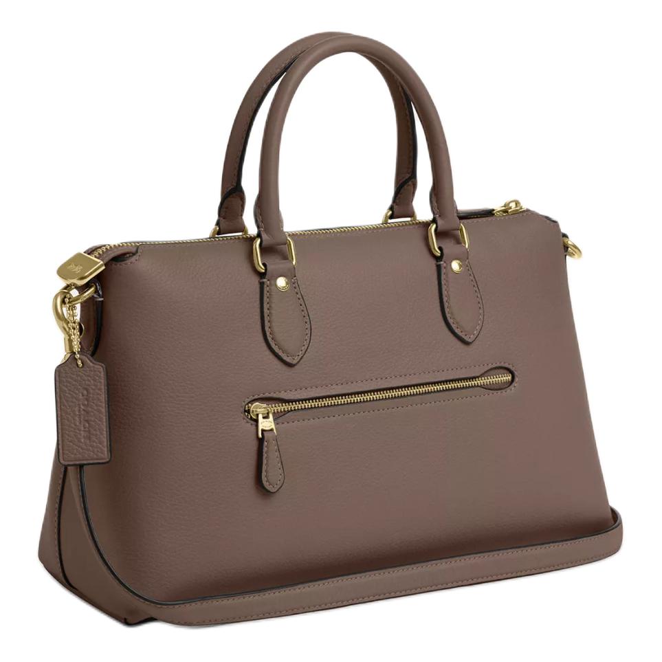 Coach Грузия 34 Сумка-тоут на молнии Изысканная фактурная кожаная сумка через плечо Большая женская сумка Темно-каменная CR156-IMV2R