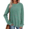 Women's Winter Color-Block Printed Lightweight Brushed-Cotton Round Neck Top