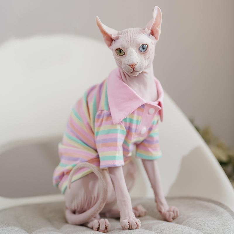 Летняя хлопковая одежда для домашних кошек Кошки Gotas Mascotas Одежда Сладкая полоска Щенячий Сфинкс Кошка Katten Жилет Рубашка Ubranie Dla Kota