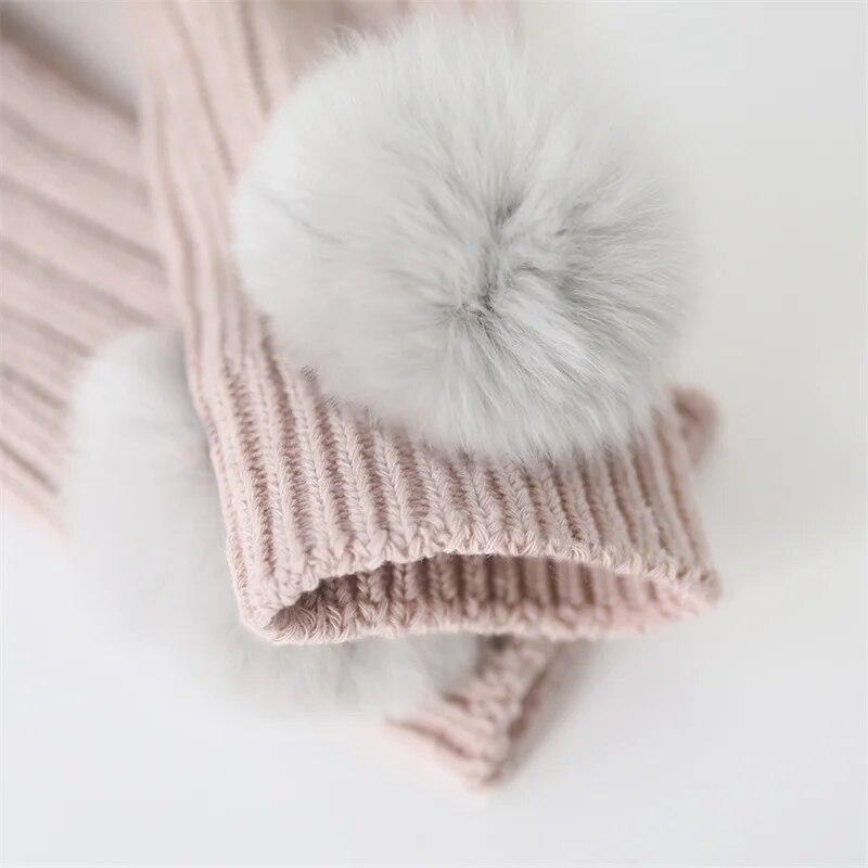 Детские носки для девочек, хлопковые меховые шарики, детские носки до колена для девочек, зимние теплые вязаные детские чулки для детей 0-7 лет