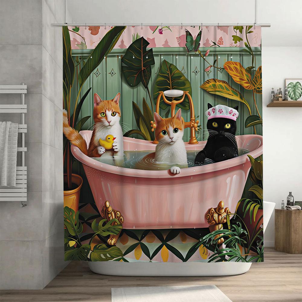 Шторка для душа для купания питомцев с очаровательным принтом собаки, белая и серая в горошек, из нескользящего материала для безопасного использования в ванной комнате