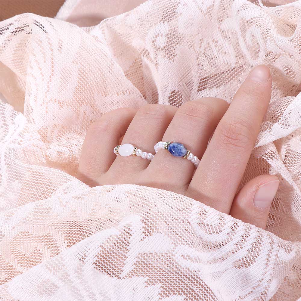 Sweet Personality Korean Retro Girls Pearl Ring Finger Rings Natural Stone Fashion Jewelry