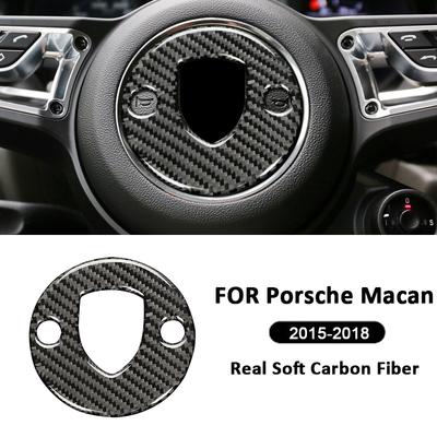 Для Porsche Macan 2015-2018 Декоративная наклейка на центральную часть руля из углеродного волокна Рамка для эмблемы Рулевое колесо Автомобильные аксессуары для интерьера