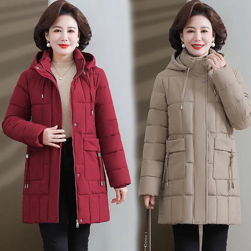 Mother's Winter Down Padded Jacket, Mid-length Padded Jacket, Western Style Middle-aged and Elderly Women's Winter Thick Warm Padded Jacket