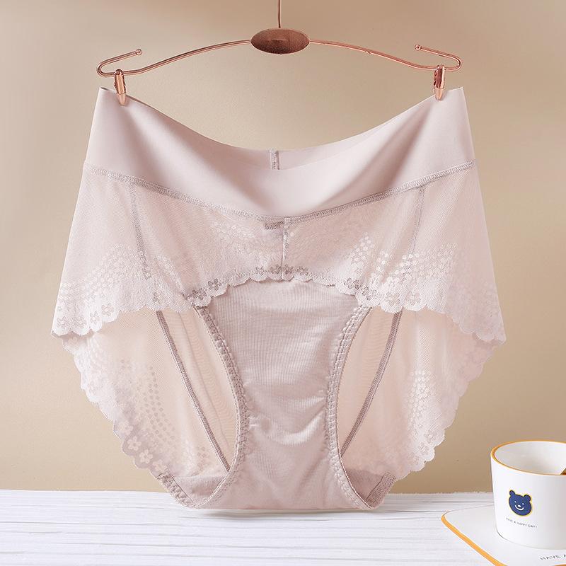 Женские трусы, кружевные, сексуальные, дышащие, бесшовные, из ледяного шелка, с высокой талией, атласное нижнее белье большого размера