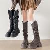 Винтажные женские сапоги-слипоны до колена, модные сапоги-ботфорты на высокой платформе, увеличивающие рост, зимняя обувь, zapatos de mujer