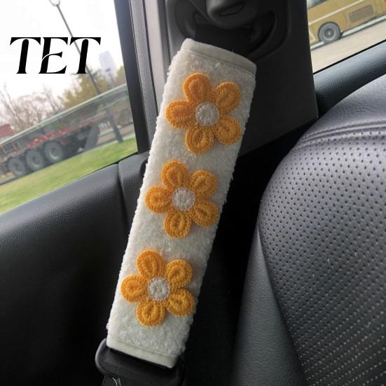 Car Seat Belt Covers Cute Floral Pads for Car, Soft Mesh Shoulder Yellow Wraps Strap Covers, Comfortable Universal Protective Cushions Adults Children