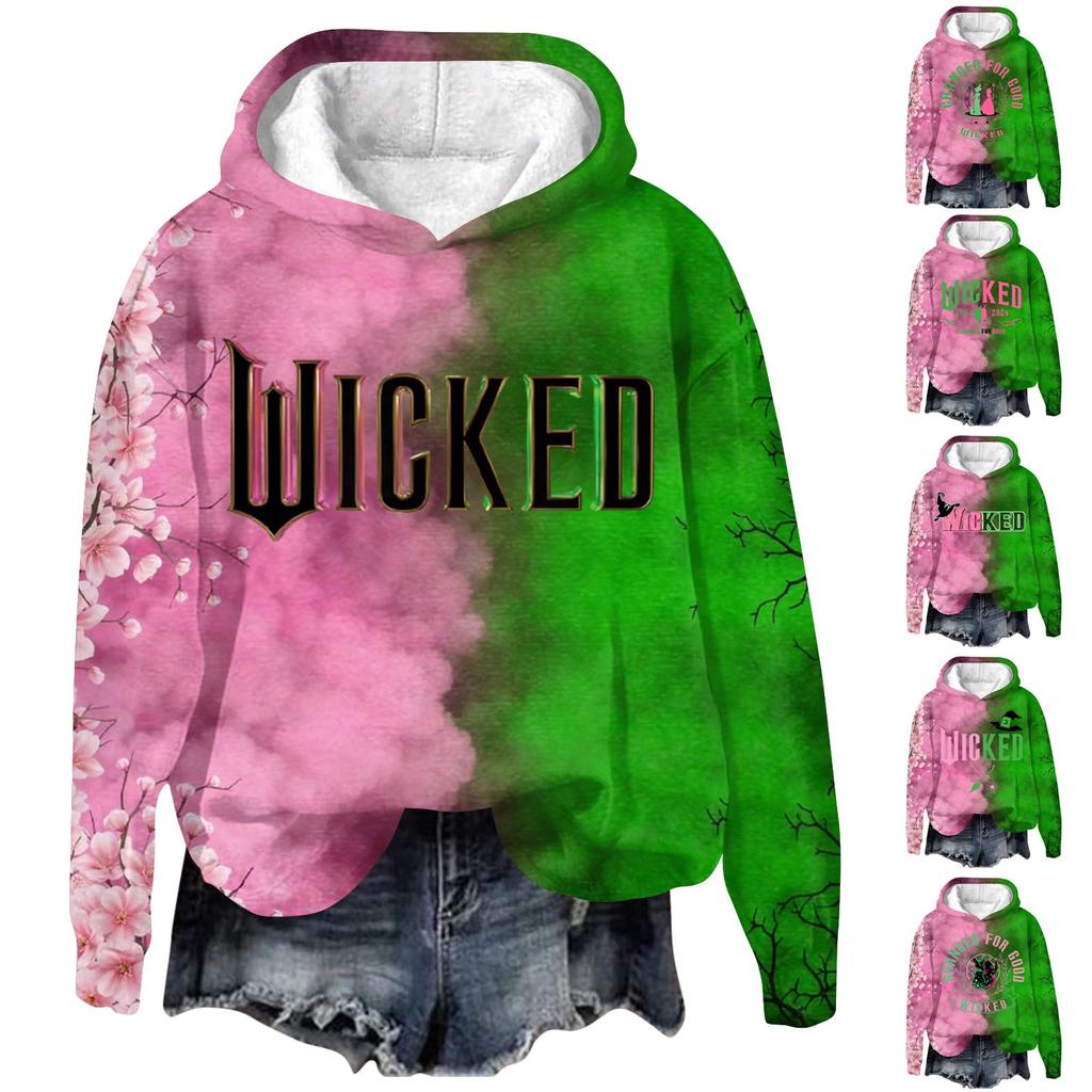 Женский модный повседневный пуловер с длинными рукавами и принтом в виде ведьмы с капюшоном