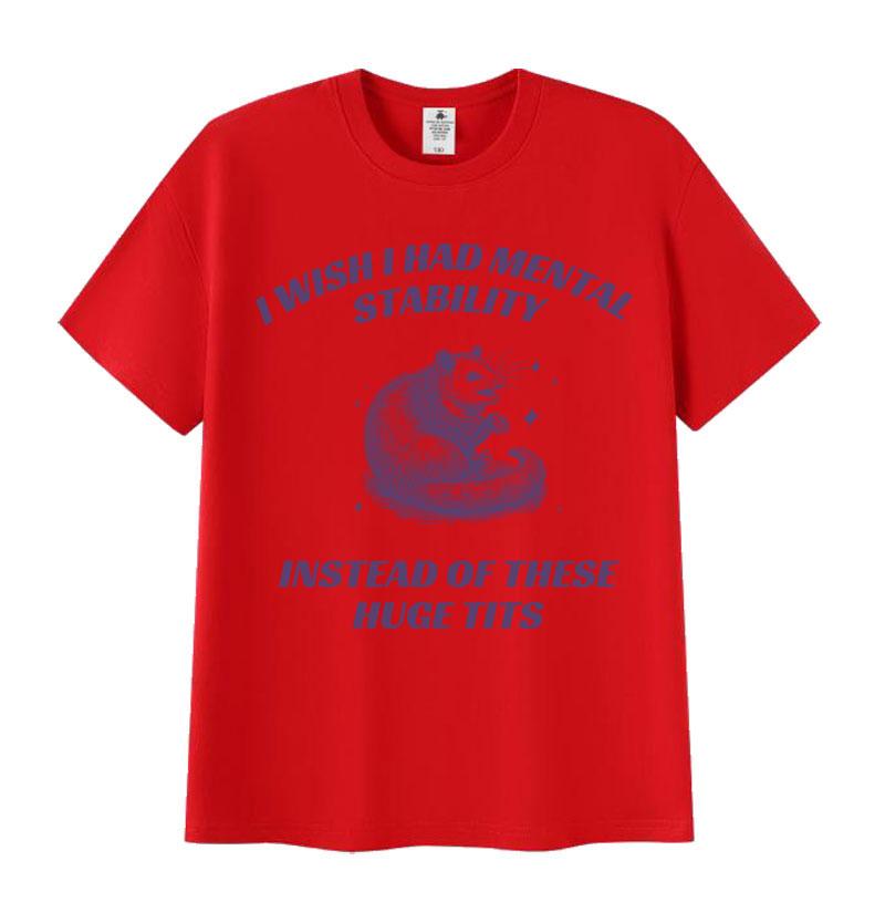 Funny I Wish I Had Mental Stability Racoon Meme T Shirts Men Women's Casual High Quality Oversized Cotton T-shirt Harajuku Tops