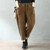 Women's Fleece-Lined Corduroy Harem Pants - Elastic Waist, Plus Size, Casual Carrot Shaped, Perfect for Autumn and Winter