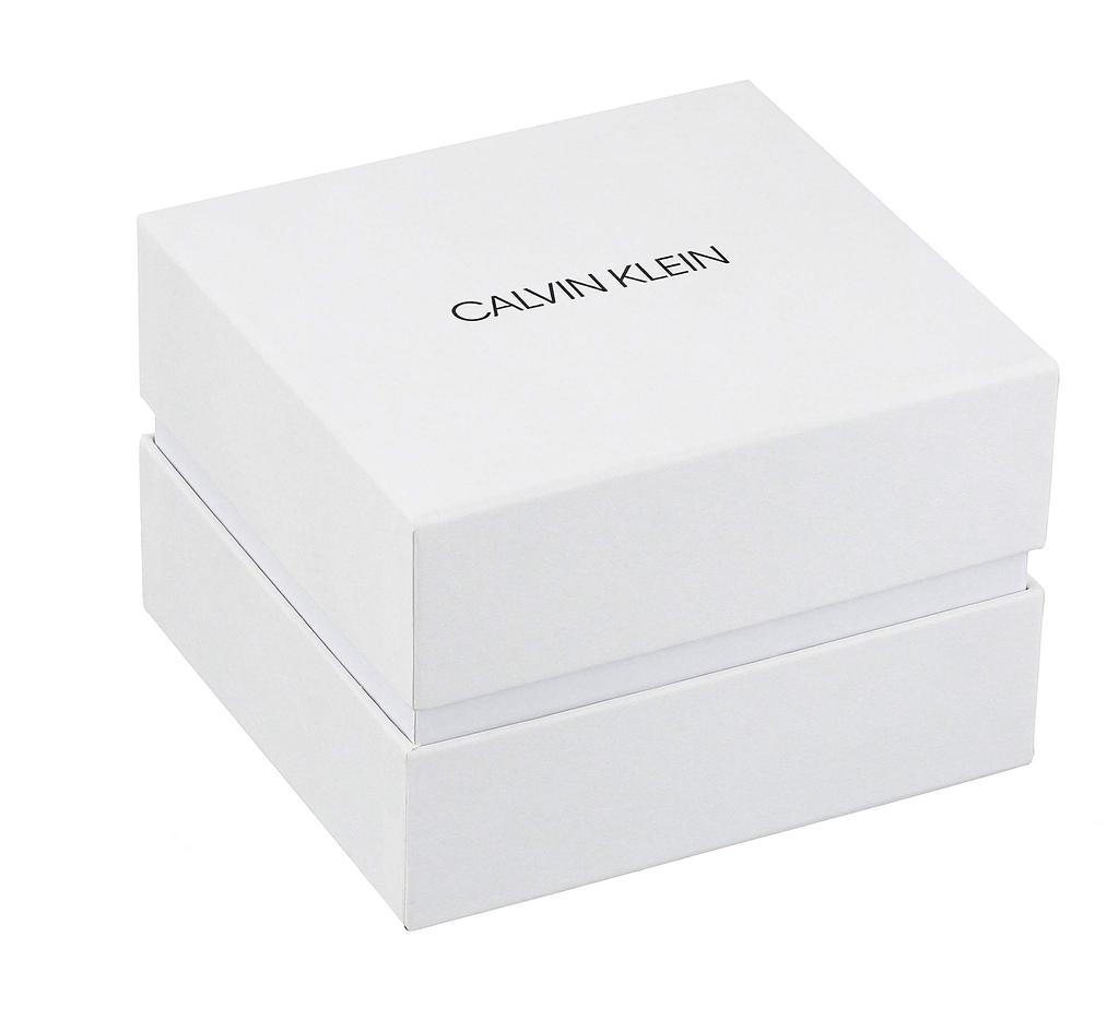 Calvin Klein Size M Minimal Uni Mesh Bracelet with CK Yellow Gold with Blue Quartz Logo, Dial. , Movement.