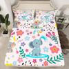 Elephant Fitted Sheet Single Size, Bedding Set 2pcs for Kids Girls Adult Room Decor, Cartoon Bed Cover with 1 Pillowcase