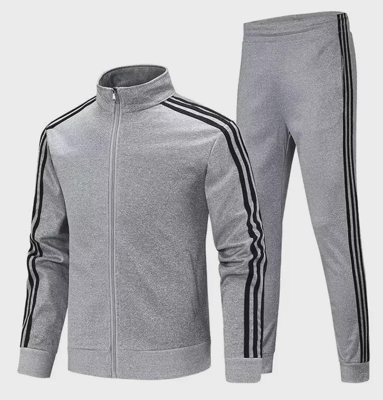 Men's Spring/Autumn Casual Sports Suit - Imitation Cotton Sweatshirt with Two Stripes & Pants with Three Stripes.
