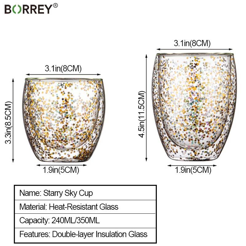 BORREY, яркая стеклянная чашка со звездным небом, чашка для холодных напитков, сока, молочного коктейля, студенческая чашка, прозрачная кружка для кофе с молоком, посуда для напитков, подарок