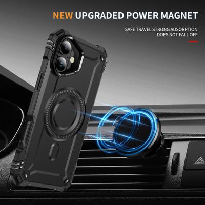 Для iPhone 16 Магнитный чехол с подставкой и защитой камеры PC+TPU Ударопрочный чехол для телефона