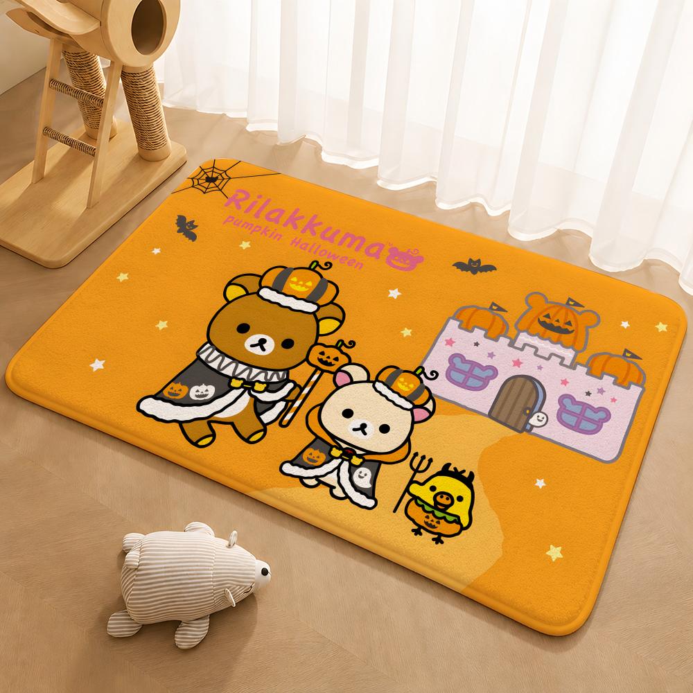 R-Rilakkuma Anime Floor Mat Floor Mat Soft Flannel Non-Slip Door Rug for Living Room