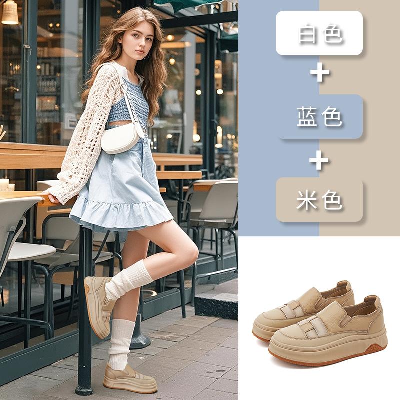 Маленькие белые туфли в национальном стиле 2025 года, весна-лето, новые туфли в стиле ретро с цветовым сочетанием на платформе, женские, с одной педалью, удобные для поездок на работу и обратно