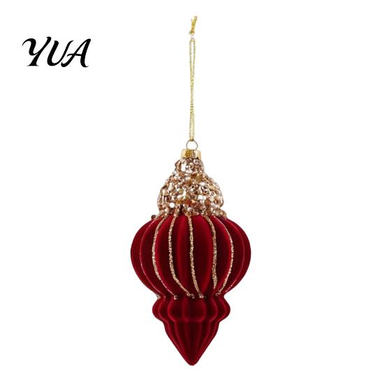 Seasonal Garland Door Decorations Flocked Christmas Ornaments with Gold Edging, Retro Red Velvet Hanging Exquisite Tree Pendants Decoration,