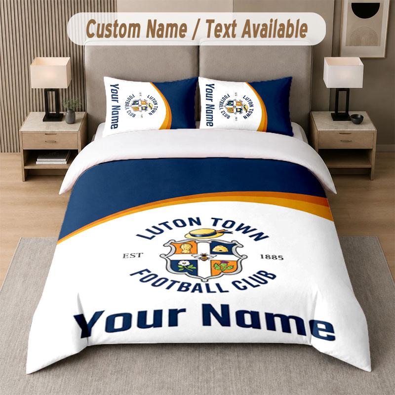 Custom Bedding Set Luton Town Pattern, Print Name Text 1 Duvet Cover plus 2 Pillowcases Home Textile