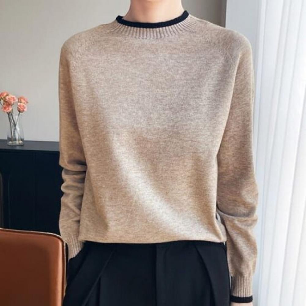 Navava Women Color Block Point Half High Neck Long Sleeve Knit Nk3203