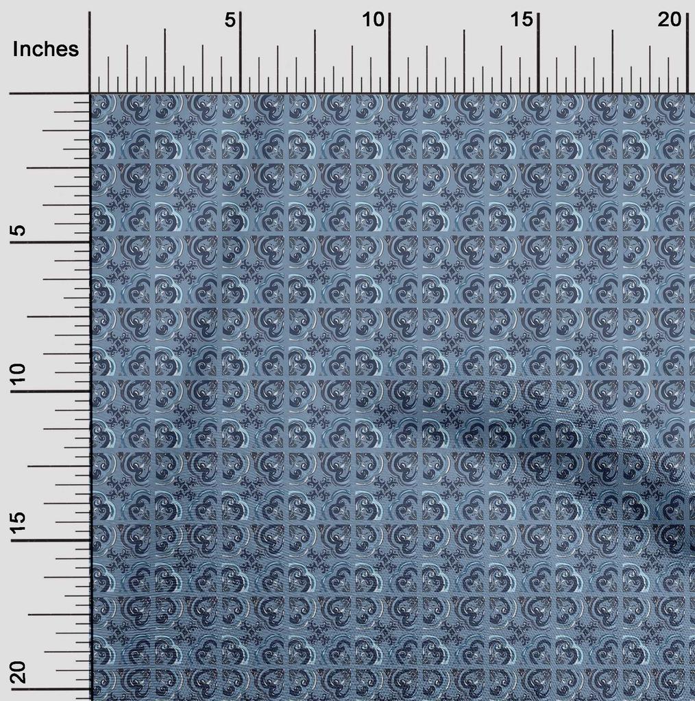 oneOone Cotton Flex Aqua Blue Fabric Check & Artistic Floral Sewing Craft Projects Fabric Prints By Yard 40 Inch