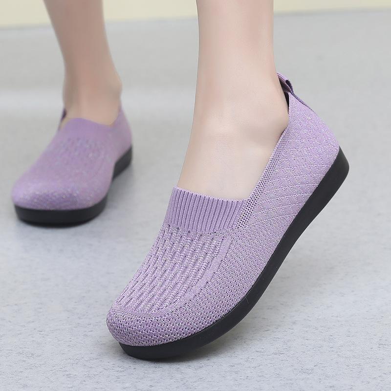 Женские мюли на плоской подошве, зеленые вязаные мокасины, женские удобные рабочие туфли, балетки с широким носком, простые, легкие, дышащие, бабушкины туфли