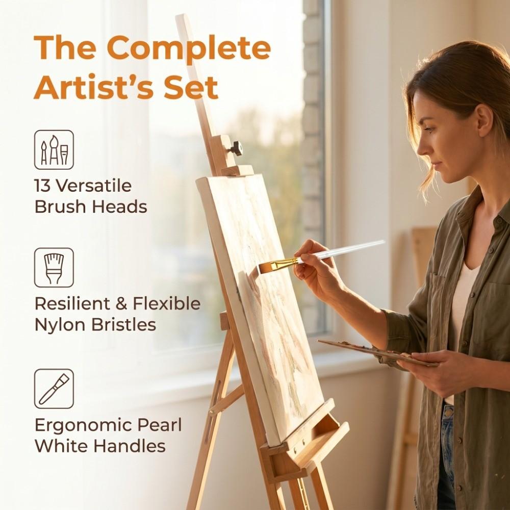 13PCS Premium nylon filaments Pearl White Handle Art Brushes Watercolor painting creation